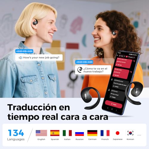 MINISO X15PRO AI Auriculares Traductores, Traductor Instantaneo de Voz 3 en 1 en Tiempo Real en 134 Idiomas con App, Compatible con iOS y Android, Negro