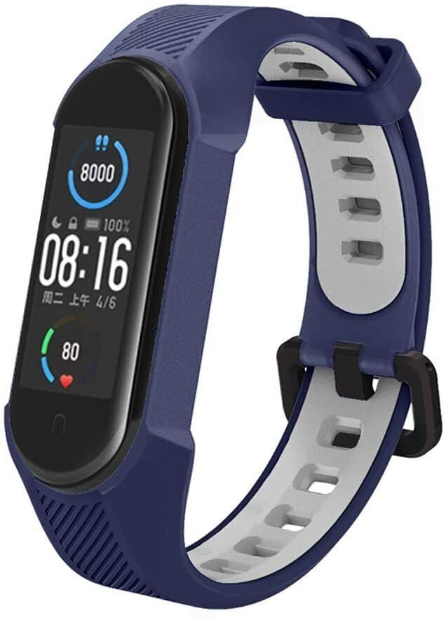 Panda Bobo For Xiaomi Mi Band 5/6/7 Mi 567 Amazfit 5 Band Replacement Silicone Watch Strap (Blue+Grey)