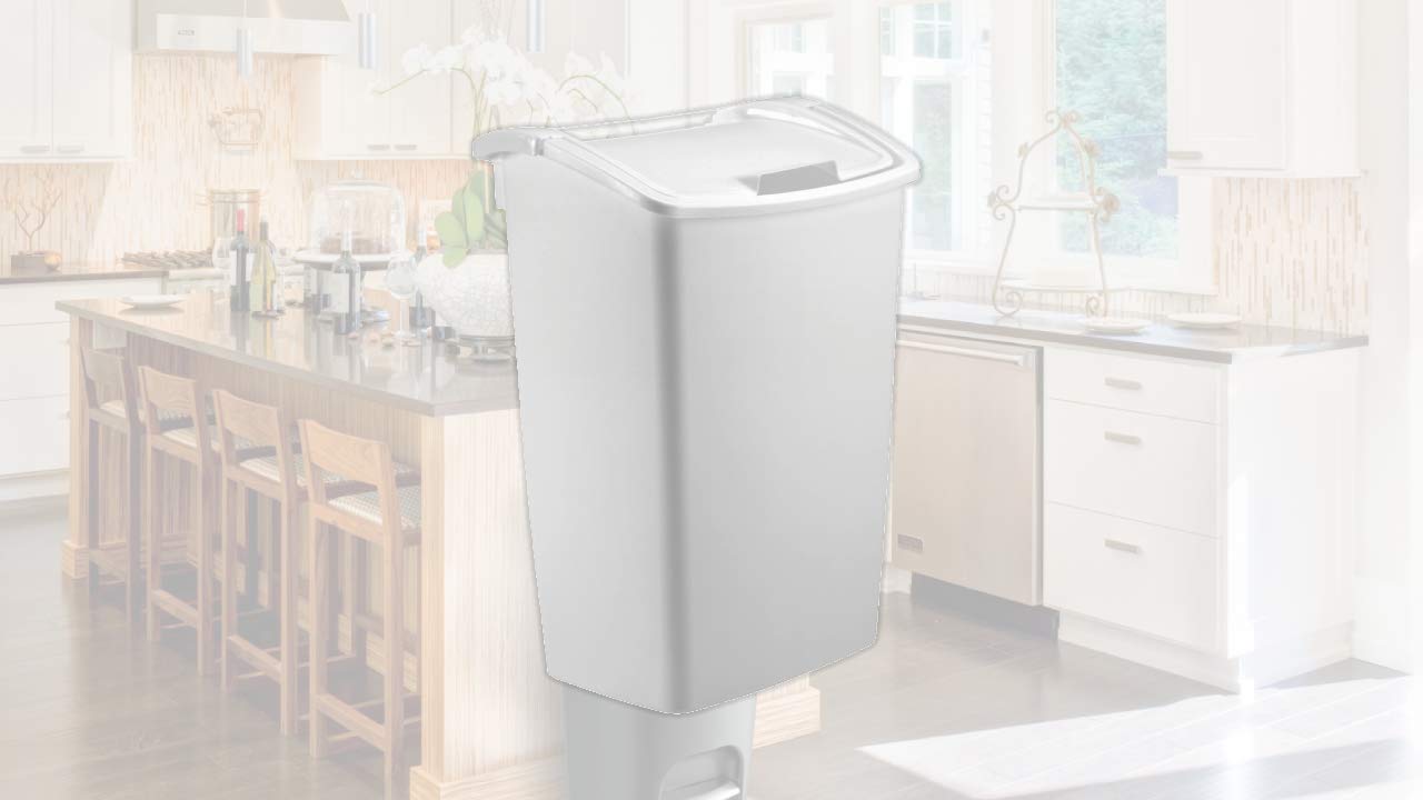 Rubbermaid Dual-Action Swing Lid Trash Can for Home, Kitchen, and Bathroom Garbage, 11.25 Gallon, White