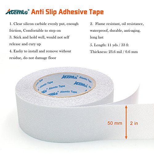 Anti Slip Adhesive Tape, Atemto Non Skid Abrasive Safety Tape 2inch 33ft Traction Heavy Duty Industry Grade Anti-Slip Anti-Skid Tape Grit Tape for Stairs Porch Bathroom Kids The Old (5cm, White)