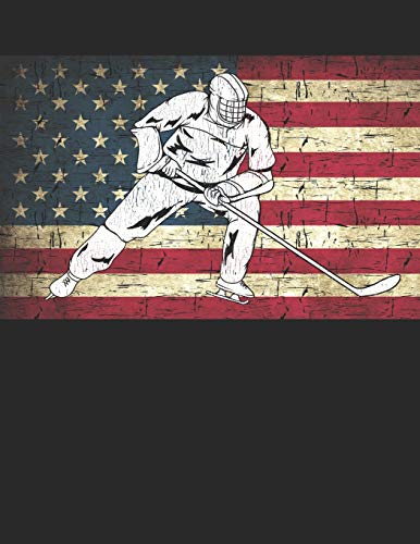 Journal Notebook: 180 College Ruled Lined Pages – Large Size 8.5” x 11” - Ice Hockey Vintage Sports Distressed American Flag Design