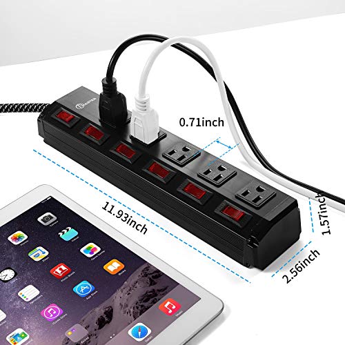 Power Strip Surge Protector with Individual Switches,5 Outlet Metal