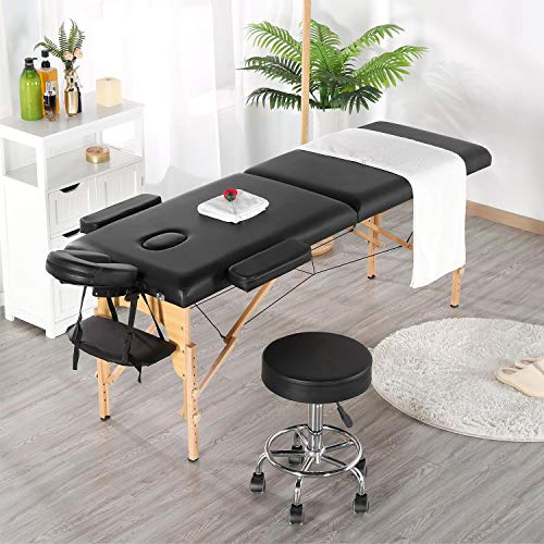 Yaheetech Wood 2 Folding Massage Table with Rolling Stool Portable Massage Bed Spa Bed Stool Adjustable Swivel Salon… - Image 3