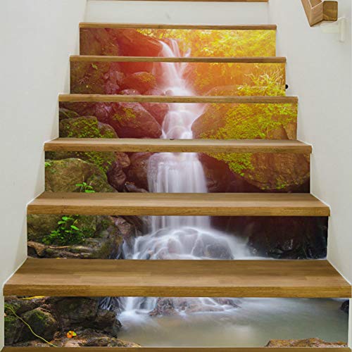 xxiaoTHAWxe 6Pcs 3D Waterproof DIY Forest Waterfall Stairs Staircase Stickers Home Decor - Multicolor