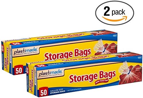 Disposable Plastic Storage Bags With Original Twist Tie, 1 Gallon Size, 100 Bags, Great For Home, Office, Vacation, Traveling, Sandwich, Fruits, Nuts, Cake, Cookies, Or Any Snacks (2 Packs)