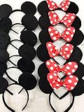 12 pc Mickey Mouse Ears Solid Black and Bow Minnie Headband for Boys and Girls Birthday Party (USA seller)