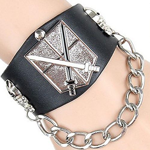 Decou Leather Knives Sheild Chain Bangle Cuff Black