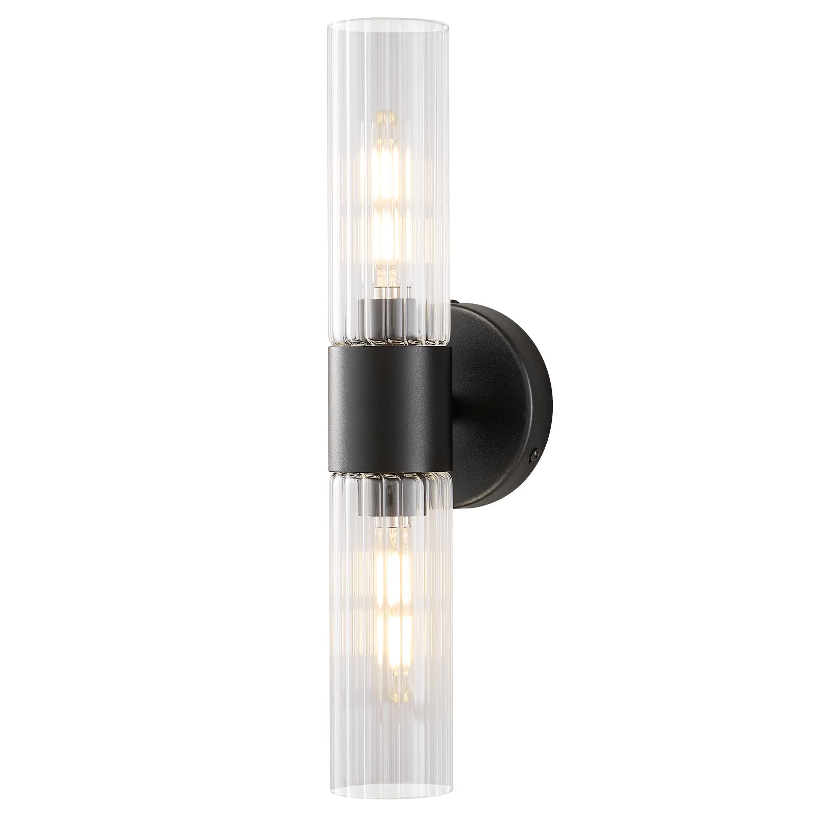 Photo 1 of Timeweave Bathroom Light Fixtures 2-Light, Modern Vanity Light for Bathroom, Wall Sconce, Bath Light with Glass Rods Shades for Mirror Bedroom Hallway (Black)