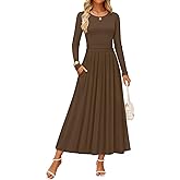 ZESICA Women's Elegant Long Sleeve Maxi Dress 2026 Spring Crewneck Knit High Waist Pleated Flowy A Line Casual Party Dresses