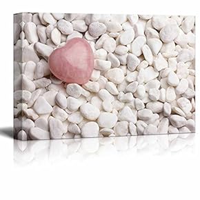 Canvas Prints Wall Art - Rose Quartz Heart on Pebbles | Modern Wall Decor/Home Decoration Stretched Gallery Canvas Wrap Giclee Print. Ready to Hang - 12" x 18"