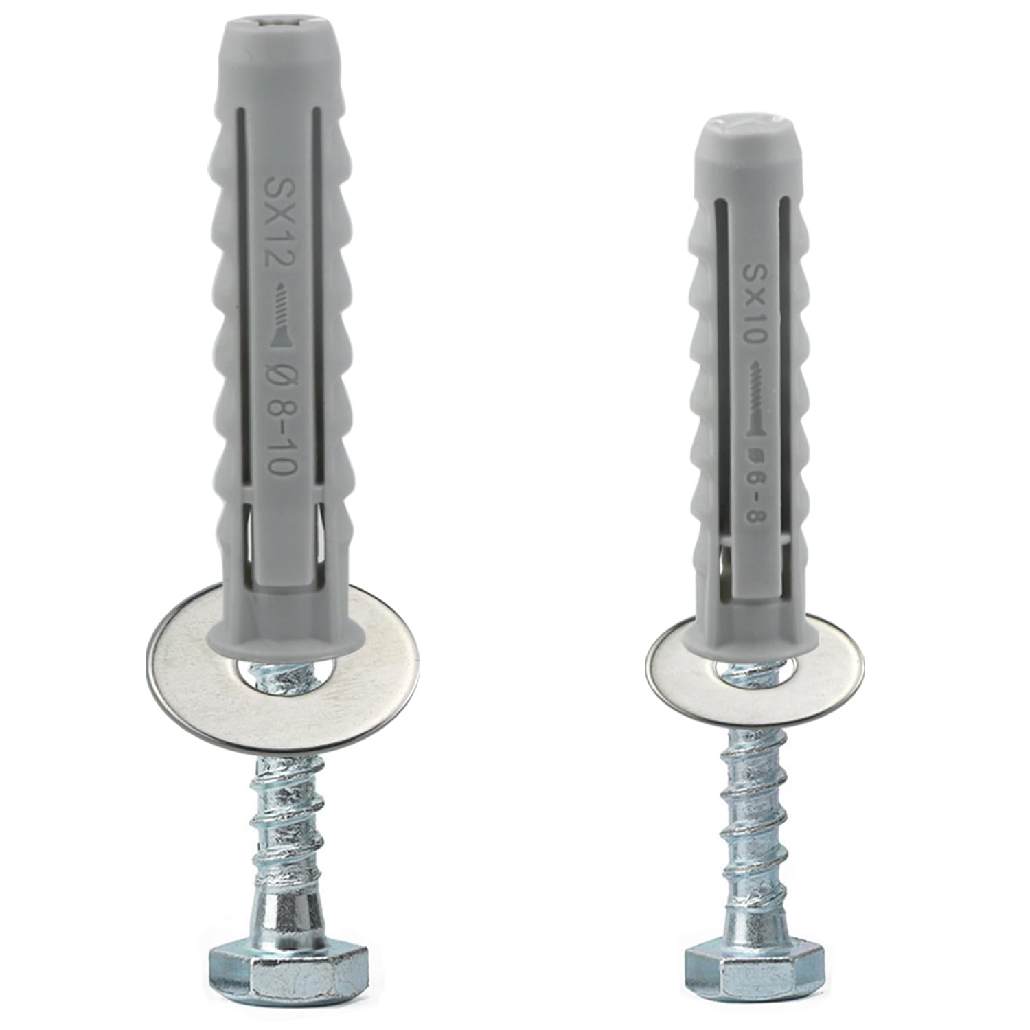 Lemiyoo 20 Sets Heavy Duty Masonry Brick Wall Fixing Anchor Bolt(M10*50mm/M12*60mm) Assorted,Four Side Expansion Wall Plugs With Washers And Hex Screws For Tv Bracket,Water Heater,Cabinets Fixing