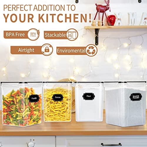 Large Tall Airtight Food Storage Containers with Lids, 4 PCS 5.2L, Kitchen Pantry organizers and storage, PRAKI Kitchen Storage Containers Set for Cereal, Flour & Baking Supplies with Labels & Marker