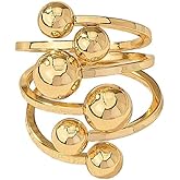 Hebelee Fashion Balls Statement Ring for Women Unisex Silver Gold-Toned Layered 6 Round Balls Open Wrap Finger Rings Comfort Fit Geometric Unique Christmas Birthday Wedding Jewelry Size 9.5
