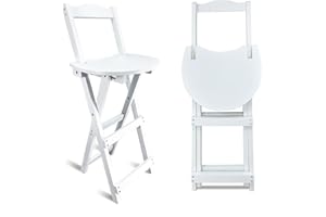 Yuxitia Folding Bar Stool - 24 inch Portable Wooden Counter Chair - Outdoor Shop Kitchen Restaurant Coffee Stool (White)