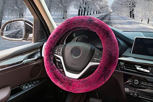 superart Winter Warm Soft Fluffy Faux Wool Auto Car Steering Wheel Cover Universal 15 Inch Protector with Anti-Slip Rubber Inner Ring (Plush Style B, Wine Red)