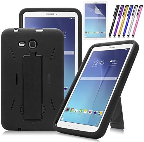 Windrew Heavy Duty Hybrid Protective Case with Kickstand Impact Resistant For Samsung Galaxy Tab E 8.0 SM-T377/T375/T378 + Screen Protector Film and stylus pen (Black)