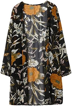 HandyulongWomen Beachwear Cover Up Chiffon Boho Print Kimono Cardigan Summer Bikini Swimsuit Blouse Tops for Teen Girls