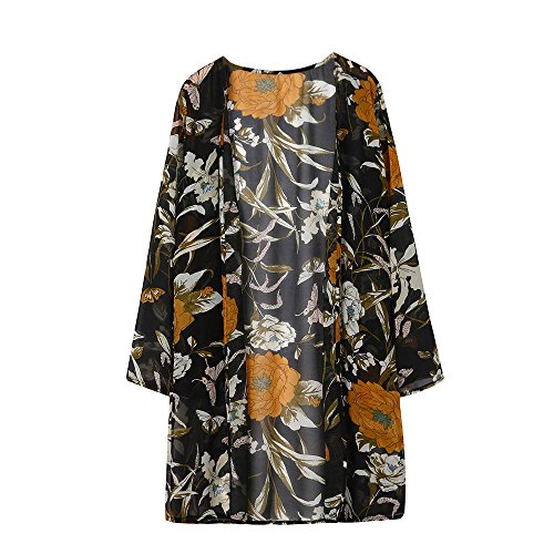 HandyulongWomen Beachwear Cover Up Chiffon Boho Print Kimono Cardigan Summer Bikini Swimsuit Blouse Tops for Teen Girls