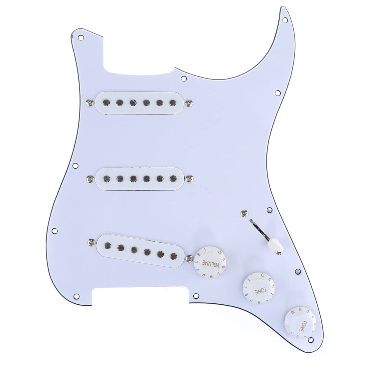 Musiclily 11 Hole SSS Prewired Loaded Pickguard with Single Coil Pickups Set for Strat Style Guitar,3Ply White — image 1