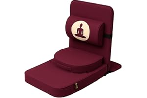 Friends of Meditation Relaxing Buddha Meditation Chair | Detachable Rectangular Back Support & Zafu Cushion | Portable Folding Chair | Floor Chair with Back Support | Yoga Chairs for Adults | Maroon