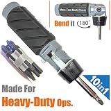 10 in 1 Impact Multibit ADJUSTABLE ANGLE RATCHETING SCREWDRIVER SET Power Torque Grade Reversible Ratchet NONSLIP Big Rubber Handle Grip for Oily Hand Work Compact Portable Multi Bit Phillips Hex Torx