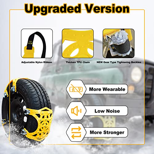 SEEYANG Upgraded Snow Chains for Car, 6Pcs Emergency Anti Slip Tire