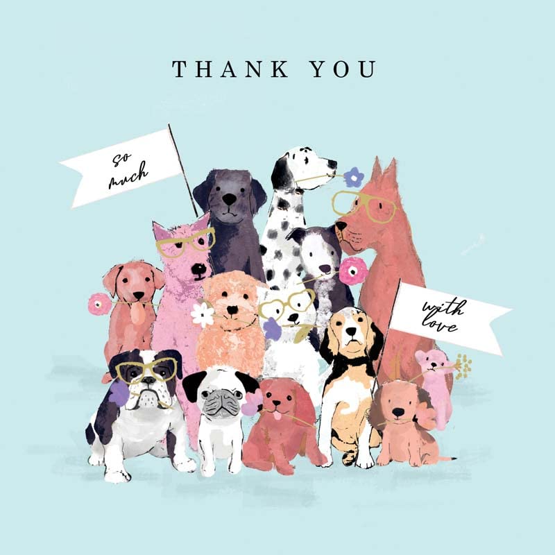 Hammond Gower General Thank You Card - Dog Breeds with Glasses and Flowers with Embellishments - Eco-Friendly - Made in England