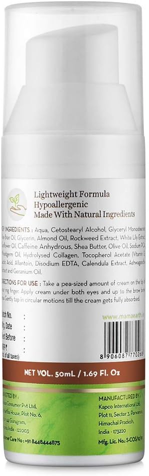 mamaearth natural under eye cream for dark circles & wrinkles with coffee & cucumber