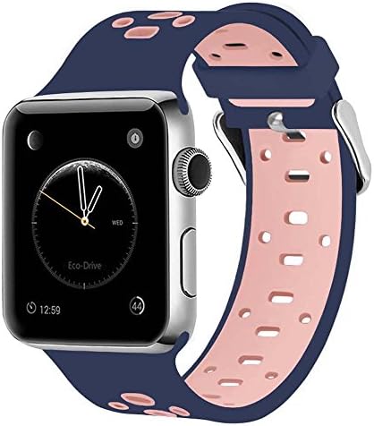 Apple Watch Band 38mm 42 mm, Raingold Soft Silicone Sport Strap Replacement Bracelet Wristband for Apple Watch Series 3, Series 2, Series 1, Nike+