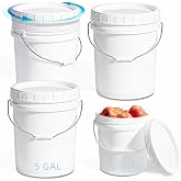 METAPACK 5 Gallon Bucket with Lid, Food Grade BPA Free Plastic, Heavy Duty with Metal Handle, Stackable Food Storage Container for Water Tool Storage, Cleaning, Garde（White