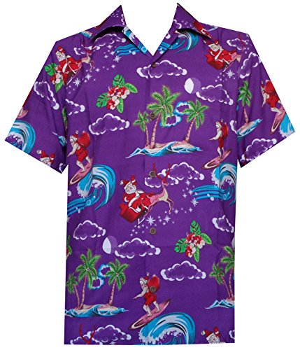 Hawaiian Shirt 41 Mens Christmas Santa Claus Party Aloha Holiday Purple M