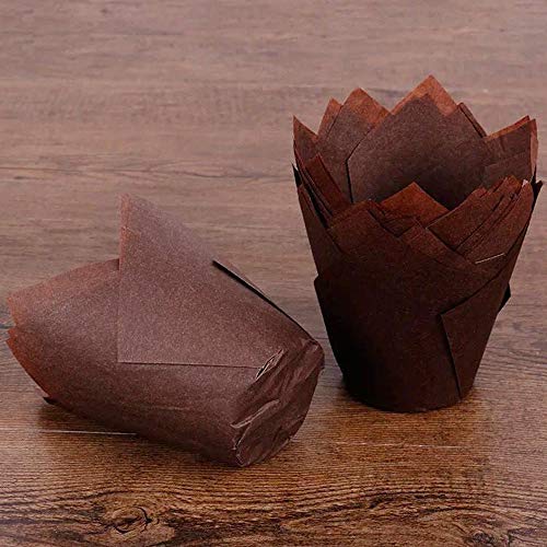 Tulip Baking Cups 150-Pack Natural Cupcake Muffin Paper Liners Grease-Proof Wrappers for Wedding, Birthday Party, 1.96 x 3.14 Inch, Brown Color