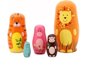 EchoDone Matryoshka Doll Handmade Wooden Dolls Cartoon Animals Pattern Toy Gift