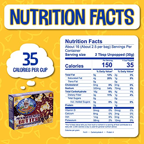 Cousin Willie's Microwave Popcorn Bags, Movie Theater Butter (12 Boxes