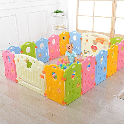Baby Playpen Kids Activity Area - Multicolor 16-Panel Set Indoor and Outdoor Play Yard - Thumbnail 5