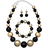 BA UNIQUE FASHION Women's Chunky Large Simulated Pearl Statement Necklace, Bracelet, Earring Set
