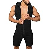 Panegy Men's Workout Tracksuit Jumpsuit Sleeveless One Piece Romper Work Athletic Onesie Plus Size