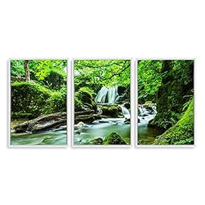 3 Piece Framed Canvas Wall Art for Living Room, Bedroom Waterfall in Deep Forest of Croatia Canvas Prints for Modern Home Decoration Ready to Hang - 16"x24"x3 Panels