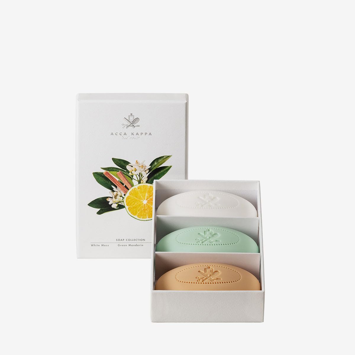 Acca Kappa Soap Collection Gift Set of White Moss, 150 g, Green Mandarin, 150 g, Sandalwood, 150 g