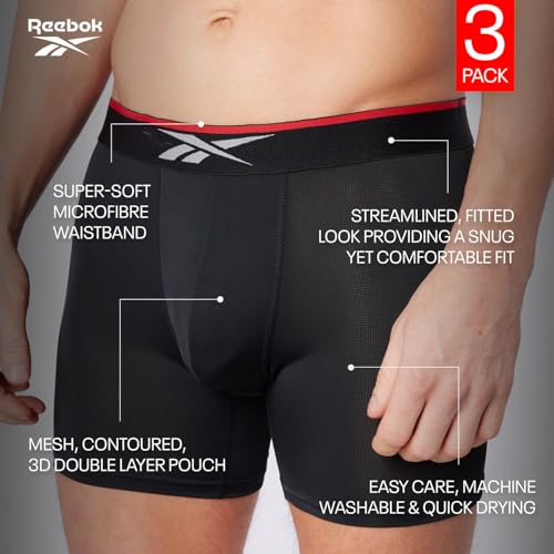 Reebok Calzoncillos bóxer Glynn para Hombre, Pack de 3 Calzoncillos Deportivos, Transpirables y elásticos,Pack múltiple de Calzoncillos bóxer, Color Negro
