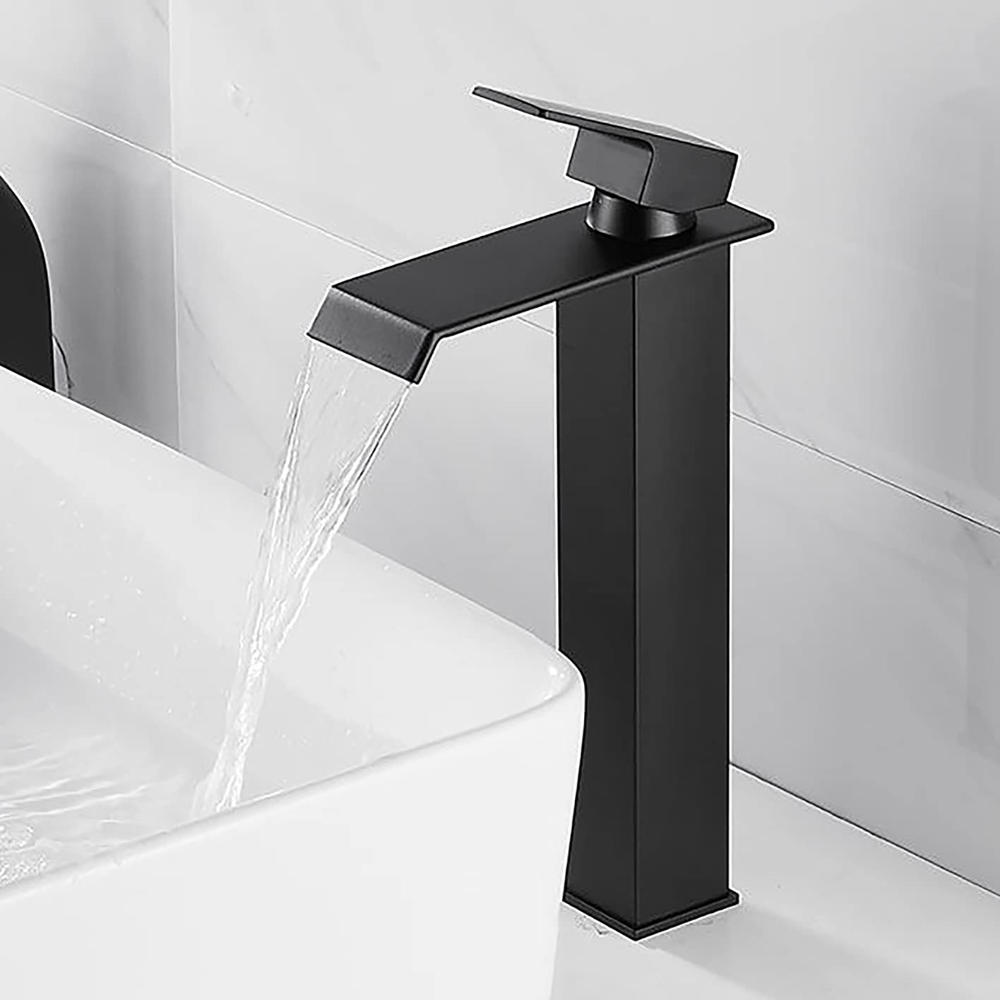 Dolinvo-Grifo-Alto-Negro-Mate-Grifo-Lavabo-Cascada-Elegante-Mezclador-Monomando-Rectangular-con-Mangueras-para-Agua-Fria Dolinvo-Grifo-Alto-Negro-Mate-Grifo-Lavabo-Cascada-Elegante-Mezclador-Monomando-Rectangular-con-Mangueras-para-Agua-Fria