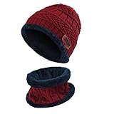 VBIGER Kids Winter Hat and Scarf Set Warm Knit Beanie Cap and Circle Scarf with Fleece Lining for Children Boys Girls, 2-Pieces