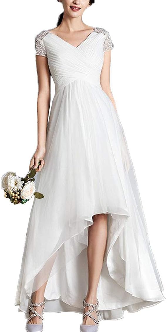LindaBride Women's Wedding Dresses Bridal High Low Sleeve Halter