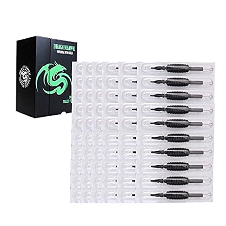 Dragonhawk 60 Counts Black Disposable Tattoo Tubes with Matching Assorted Pre-sterilized Tattoo Needles (60PCS)