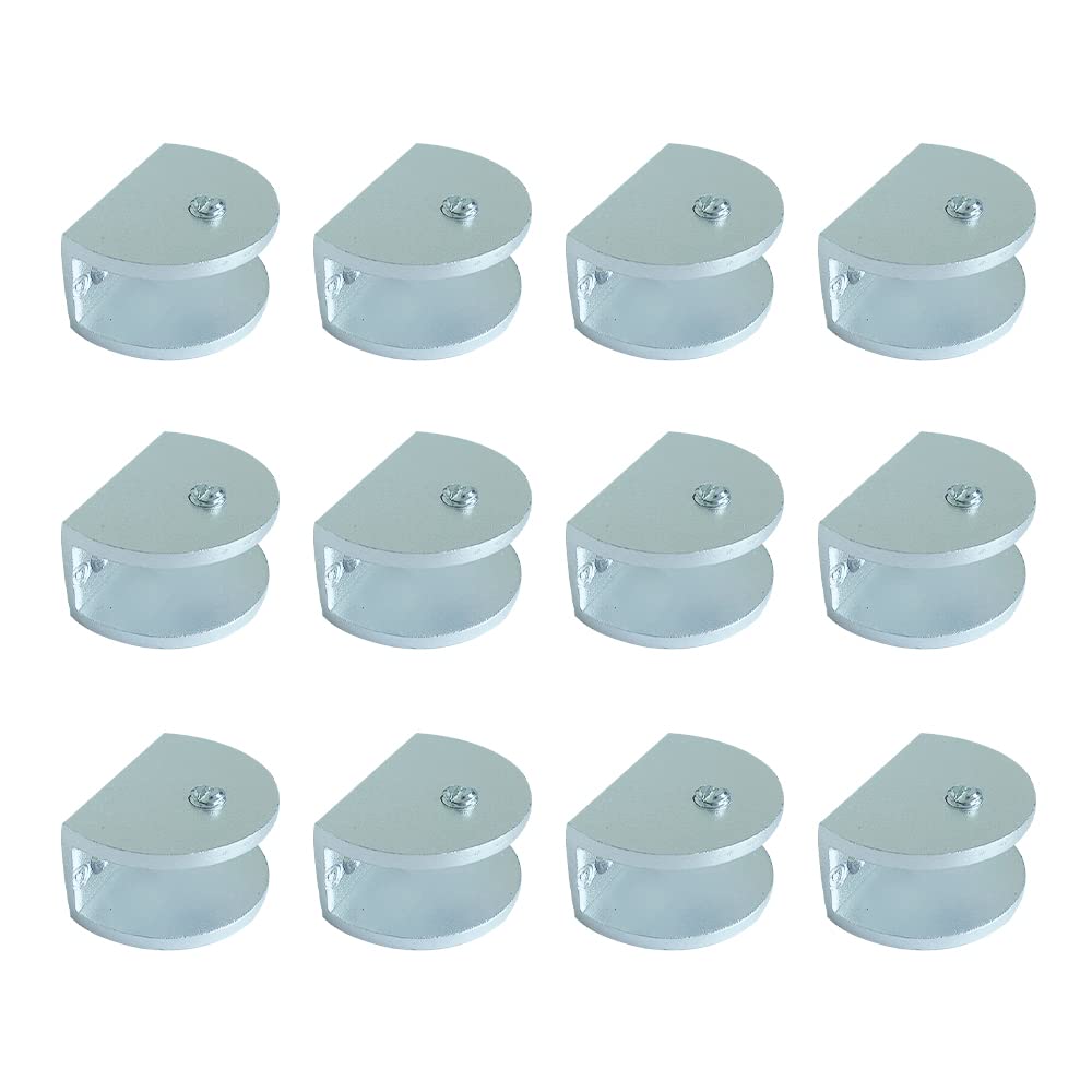 WYAN 12 Pcs Adjustable Glass Shelf Brackets with Screws,Wall Mounted,Aluminum Alloy,Adaptive 10-12MM Thickness Glass(Semicircular)