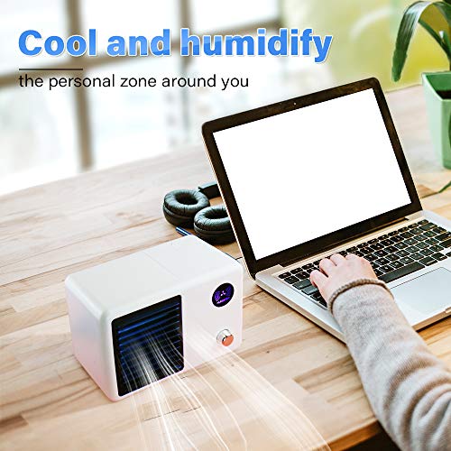 Portable Air Conditioner,Cordless Evaporative Personal Air Cooler with LED Night Light,TOPLANET Mini Desktop Fan by Rechargeable 2000mAh Li-ion Battery for Home,Office And Room,3 Speeds