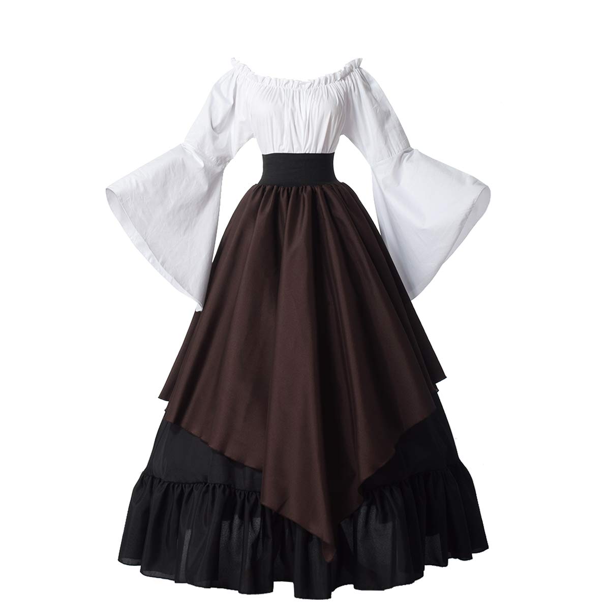 GRACEART Women Medieval Renaissance Costume Victorian Queen Vintage Retro Princess High Waist Dress (M, Brown)