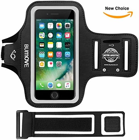 BUMOVE iPhone 7/8/6/6s Plus Armband, Water Resistant Gym Running Workouts Sports Cell Phone Arm Band for iPhone Xs Max, iPhone 7/8/6/6s Plus with with Key/Card Holder (Black)