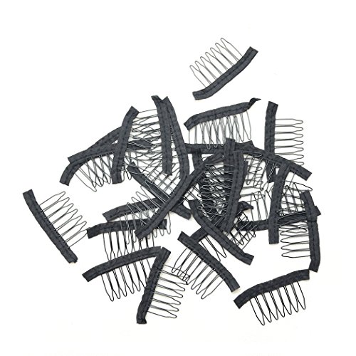 Luwigs 36 pcs Wire Wig Combs For Wig Caps Black Color Anti-Rust Wig Clips Accessories Tools (Black, Wig Comb)