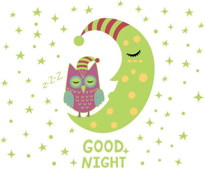 Glow in The Dark Owl Moon Stars Good Night Wall Sticker Decal for Children's Room Nursery Room Bedroom Decoration